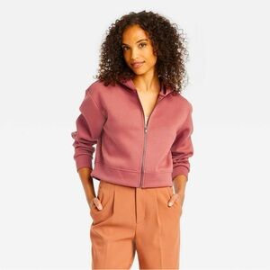 Dusty Rose Cropped Zip-Up Hoodie